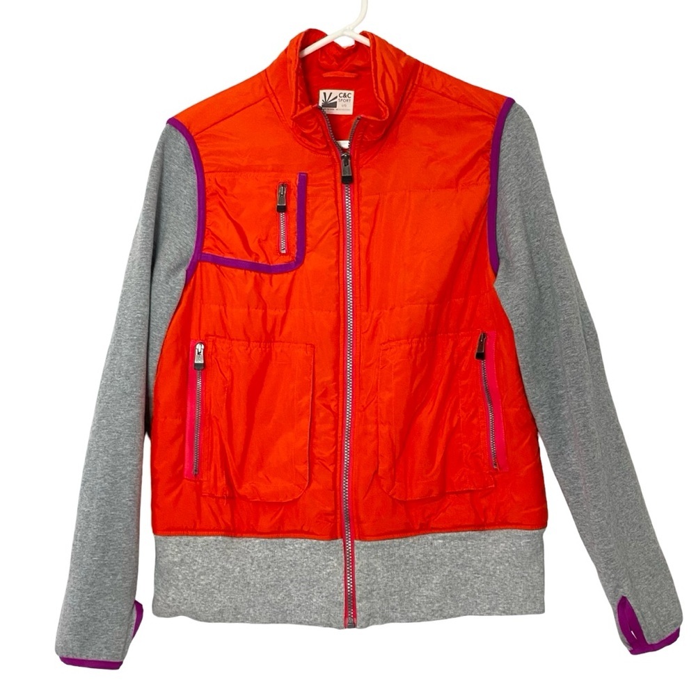 C&C California Sports Vest Jacket Women Size Large Sweatshirt Orange Puffer Gray